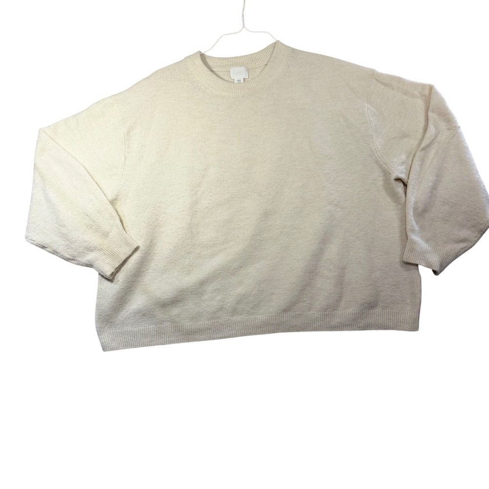 HM Womens XXL Cream Oversized Knit Crewneck Sweater Wool Blend Off White Top